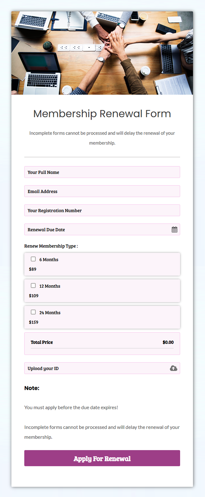 Form template